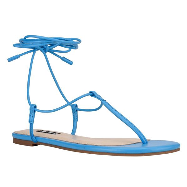 Nine West Tella Ankle Wrap Blue Flat Sandals | Ireland 38R26-0V07